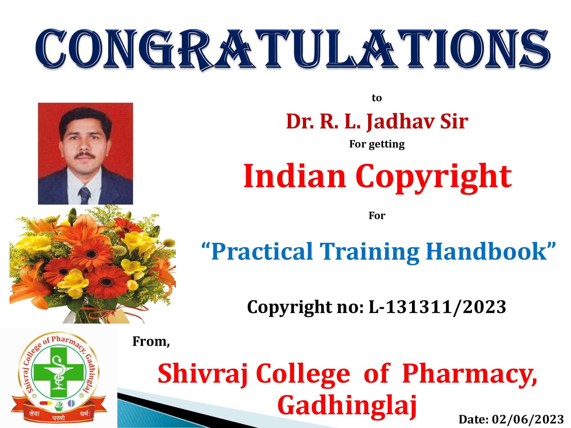 Indian Copyright  For   “Practical Training Handbook”